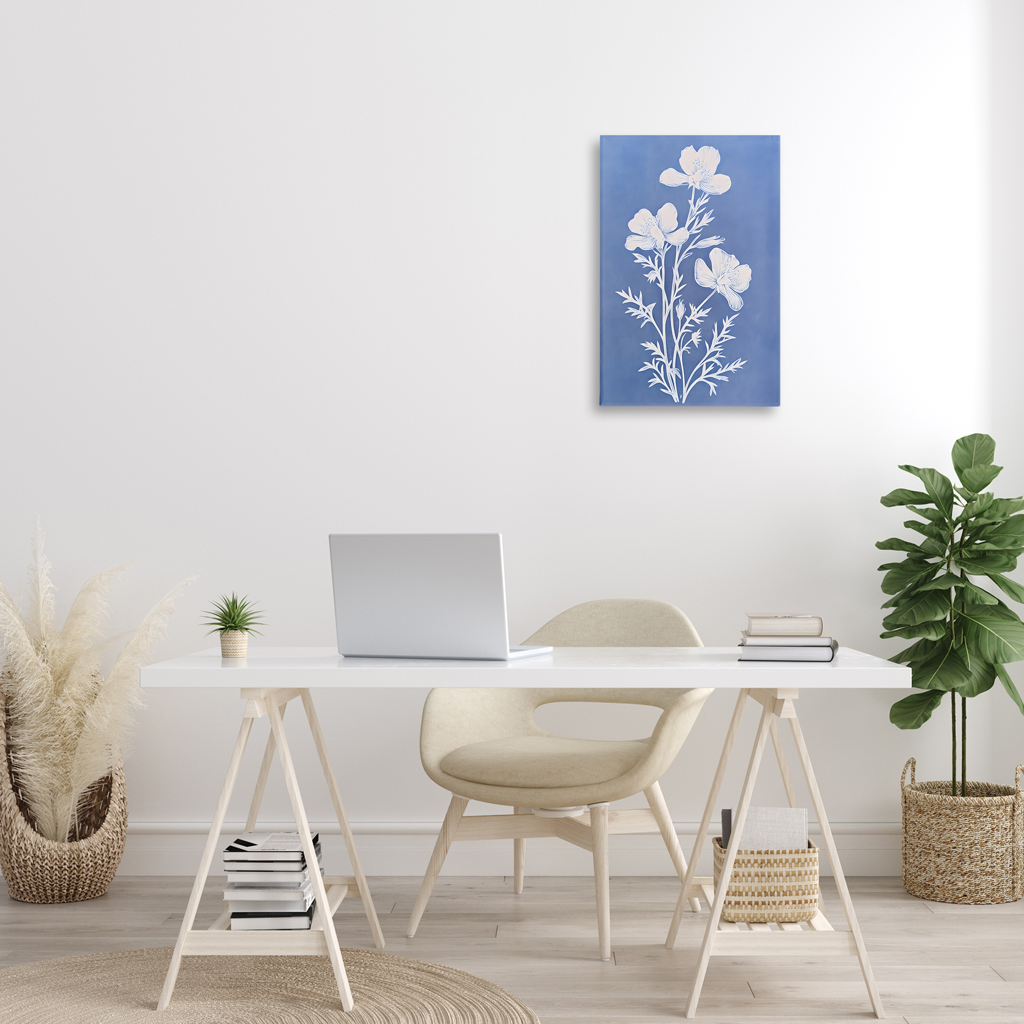 Stupell Industries Cerulean Blue Blooms Botanical & Floral Painting Gallery Wrapped Canvas Art Print Wall Art, 16 x 24