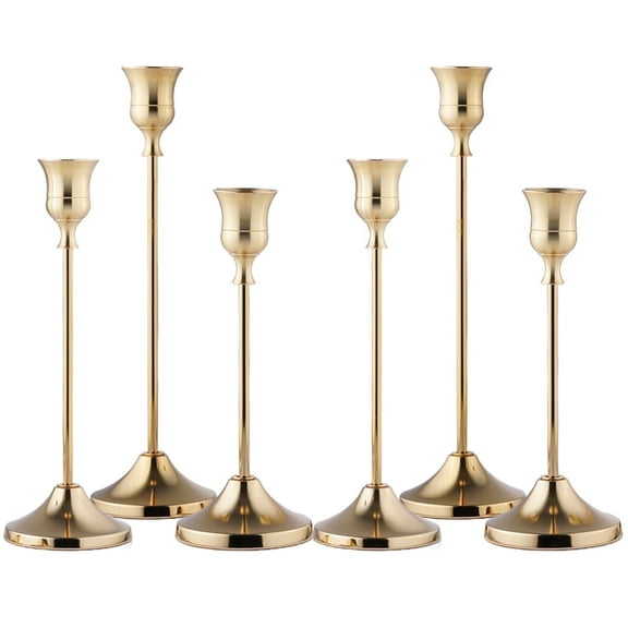 Lumikrypt 6 PCS Tapered Brass Vernacular Candle Holder, Metal Tapered Candle Holder, Vintage Decorative Candle Holder for Home Gatherings, Parties, Wedding Decorations