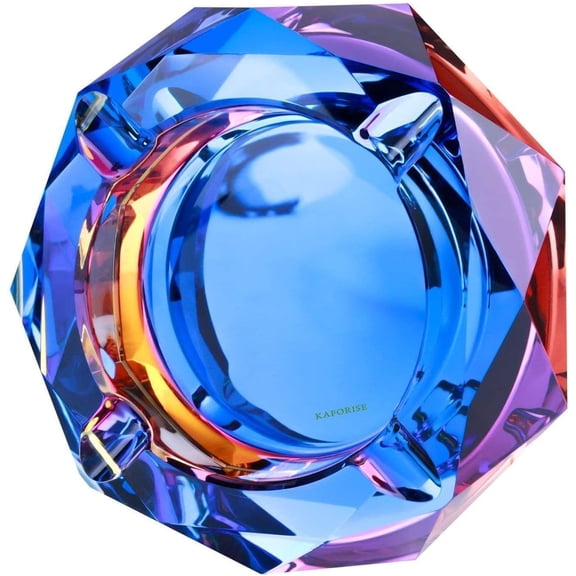 Heavy K9 Crystal Ashtray for Cigarettes – Cool Color-Changing Glass Ash Tray for Outdoor Patio & Home Decor – Fancy Geometric Tabletop Accessories, Unique Luxury Gift for Men Smokers (01)