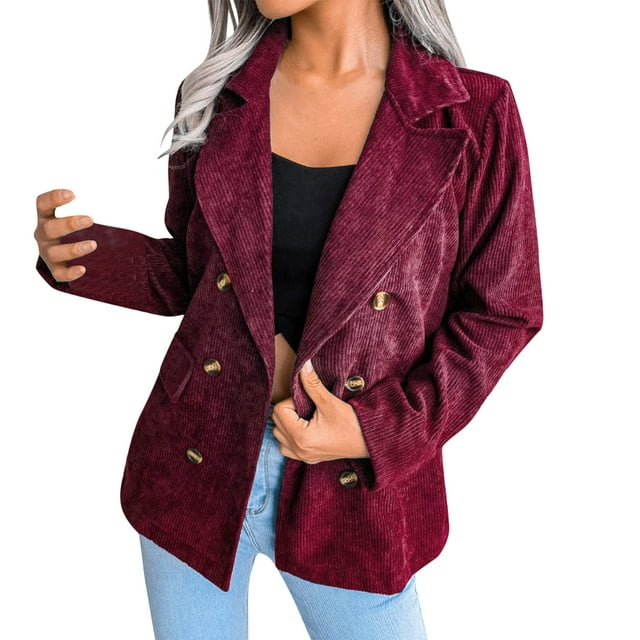 Ladies Workoffice Blazer Lapel Notched Elegant Cardigan Solid Color Fitted Suit Single Breasted Blouse Button Down Fashion Jacket Mid Length Leisure Outwear