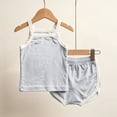 thumbnail image 4 of Juorvia Toddler Girls Summer Outfits 2pc Loungewear Cotton Classic Fitted Sleeveless Tops Color Spliced Shorts(9-10 Months,Gray), 4 of 6