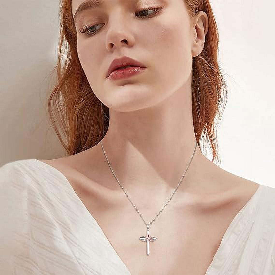 Inpasne Cross Necklace for Women 925 Sterling Silver Infinity Butterfly Garnet Necklace January Birthstone Jewelry Gifts for Women Her Mom Wife Girlfriend Daughter