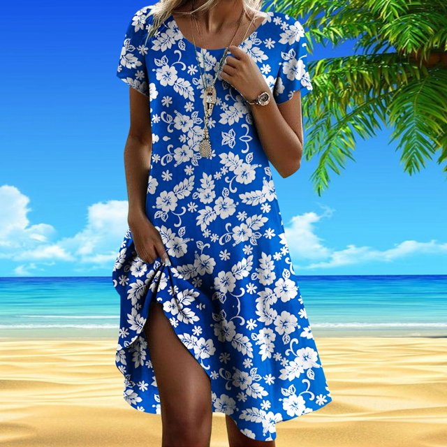 WILLBEST Vestido Largo Con Estampado Floral Para Mujer, Informal, Cuello Redondo, Para Vacaciones, Uso Diario, Primavera, Verano, Básico, Cómodo, Elegante, Atuendo Femenino 3102