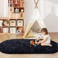 thumbnail image 2 of ASPILLOW Fluffy Fuzzy Rug,Soft Furry Oval Rugs, 2.6x5.3ft Black Non-Slip Carpet for Kids Girls Boys Teen Dorm Nursery Home Decor Aesthetic, 2 of 8