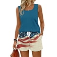 thumbnail image 2 of Iaqnaocc Two Piece Sets for Women 4th Of July Summer American Flag Striped Independence Day Square Neck Sleeveless Womens Tops and Shorts Travel Vacation Outfits for Women Light Blue L, 2 of 6
