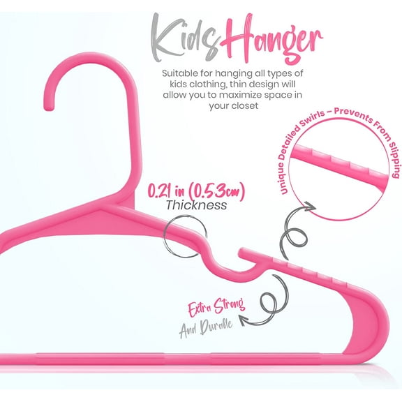 20 Pack Kids Hangers - 11.5 Inch Plastic Baby Hangers for Closet - Childrens Hangers for Clothes & Infant Hangers for Closet - Ideal for Everyday Standard Use (Pink)
