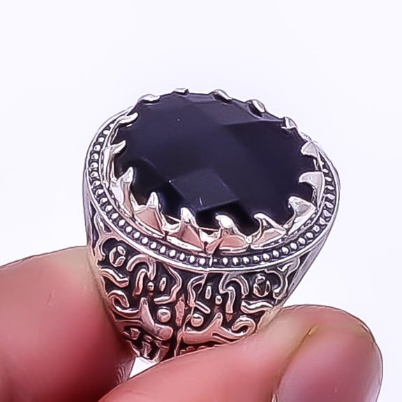 Black Onyx 925 Sterling Silver Turkish Ring s.8 R7650-34, Christmas Gift, Gemstone Silver Jewelry, Onyx Ring, New Year Sale