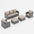 thumbnail image 2 of Poteban Patio Furniture Set, 5 Pieces Outdoor Sectional Sofa Set, All-Weather Wicker Rattan High Back Outdoor Conversation Set with Ottoman for Poolside, Backyard, Grey Wicker Khaki Cushion, 2 of 9