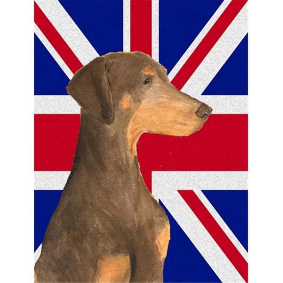 Doberman Natural Ears With English Union Jack British Flag Flag Garden Size