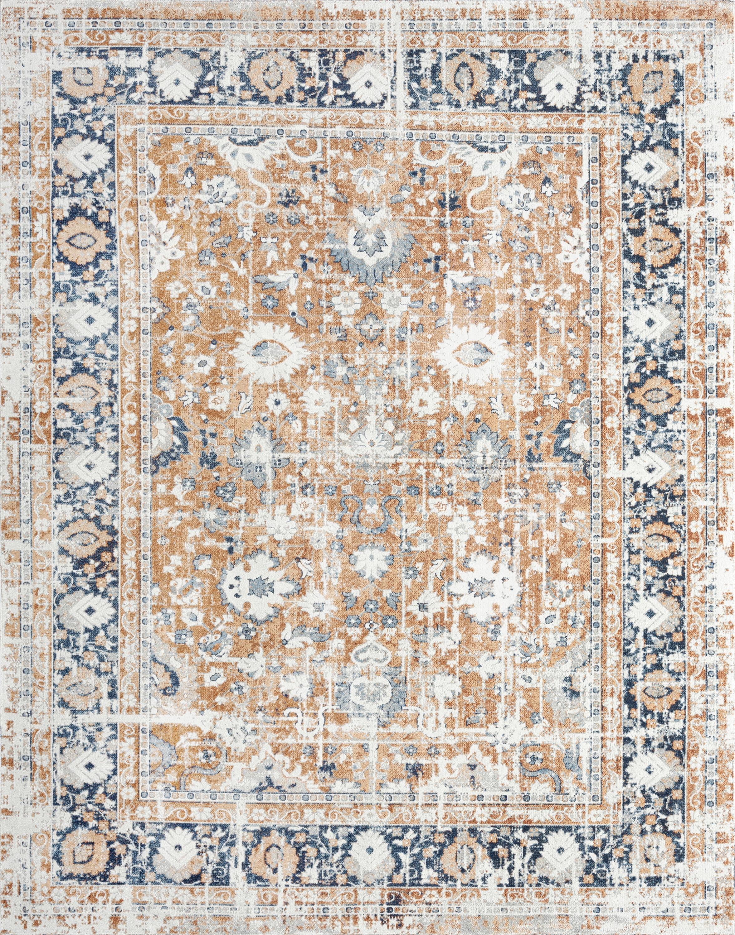 Traditional 8x10 Area Rug (7'11'' x 10'3'') Oriental Rust, Rust Living Room Easy to Clean