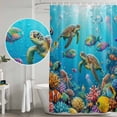 thumbnail image 5 of Ocean Sea Turtle Shower Curtain, Waterproof Shower Curtains for Bathroom, Blue Coastal Fish Coral Jellyfish Marine Life Washable Fabric Bathtub Curtain Set Bath Decor with 12 Hooks 48"x72", 5 of 8