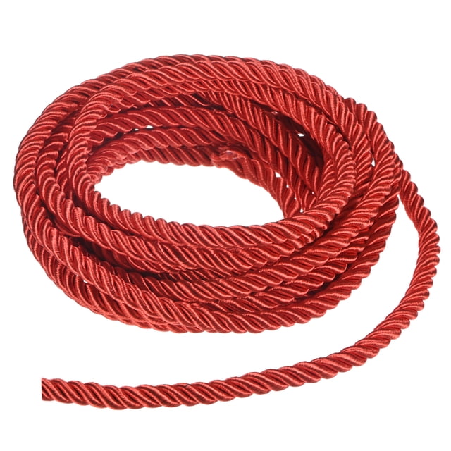 Uxcell 5 Yards Cuerda de Trim Suave Trenzada, 8 mm/0.31 in Cuerda de Seda de Poliéster Roja para Manualidades DIY