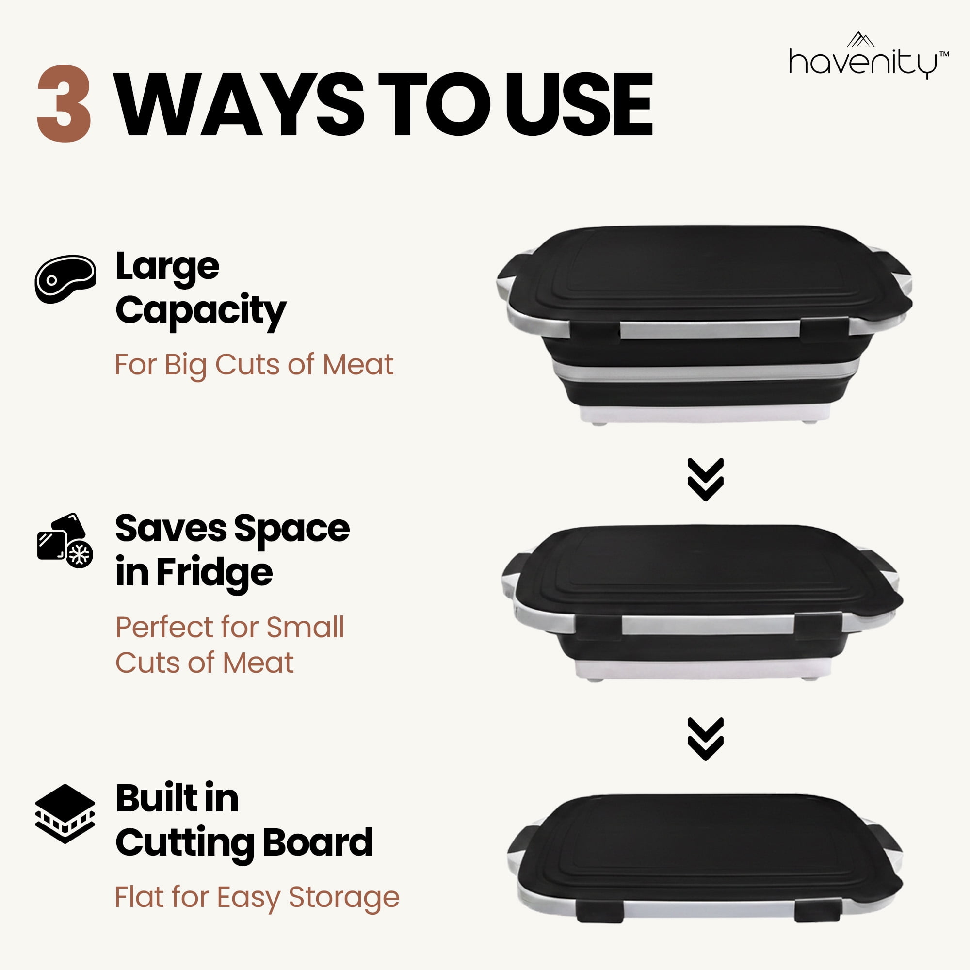 Havenity Bbq Prep Tub 2 Pack Black (16l+16l) - Multifunctional Collapsible Camping Cutting Board with Lid