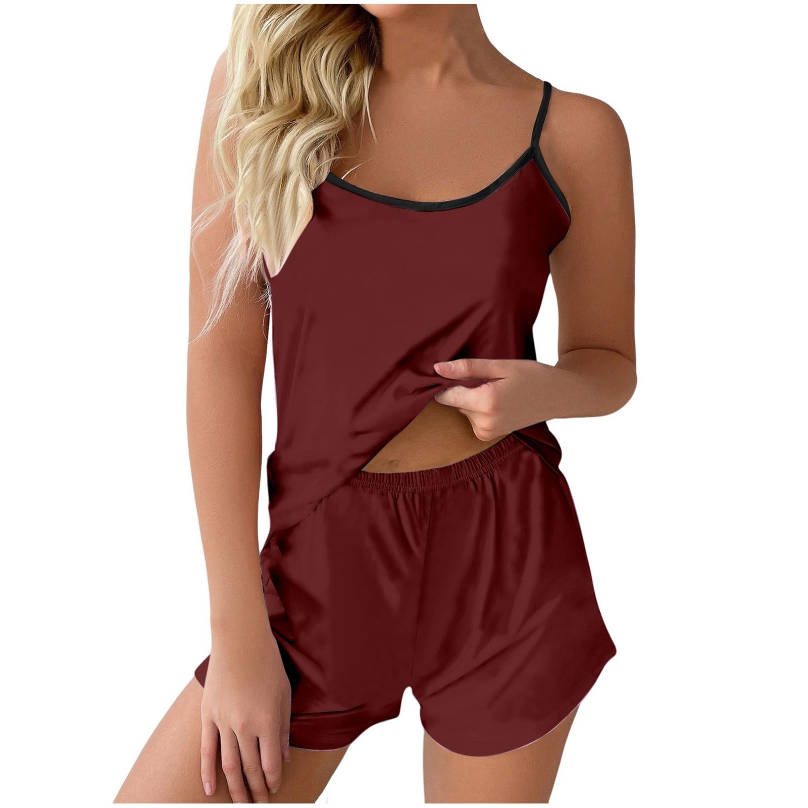 HNMKIU Pyjamas Womens Casual Solid Color Suspender Vest Shorts