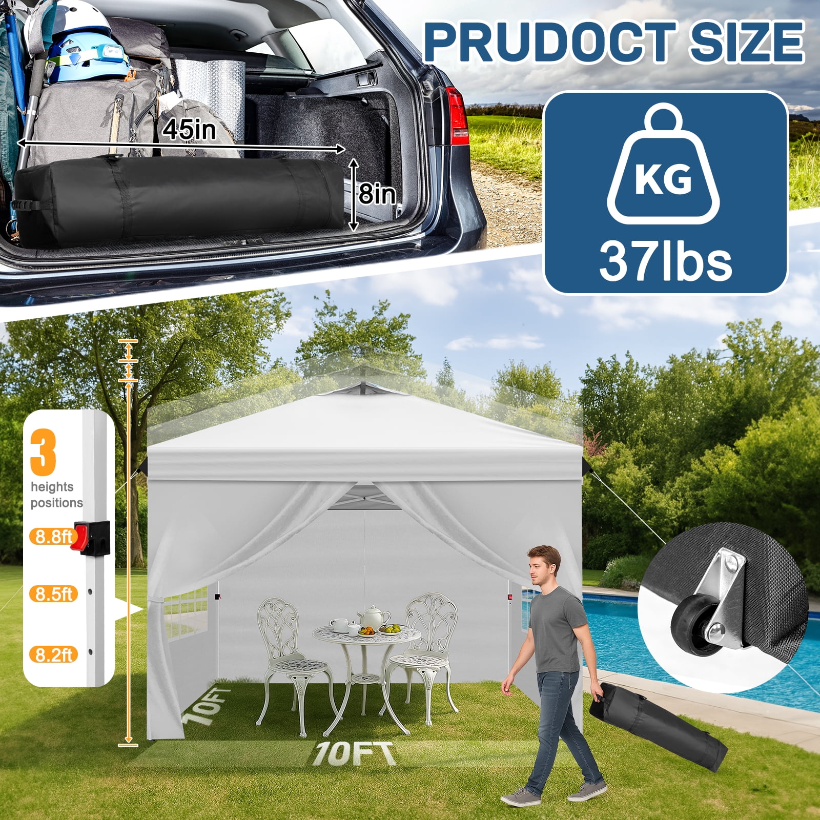 Ktaxon 10'x10' Pop Up Canopy Tent, Outdoor Shade Shelter