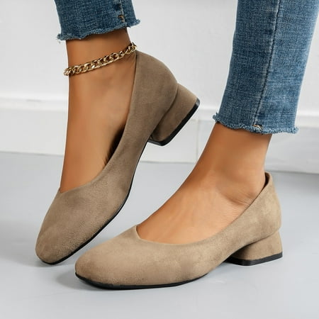 

Cathalem Ladies Fashion Solid Color Suede Square Head Shallow Mouth Thick Heel Casual Single Shoes Shoes Women Platform Casual Khaki 8