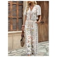 thumbnail image 4 of Conjunto de ropa WDIRARA para mujer, blusa y pantalones con estampado floral, color albaricoque, 4 of 6