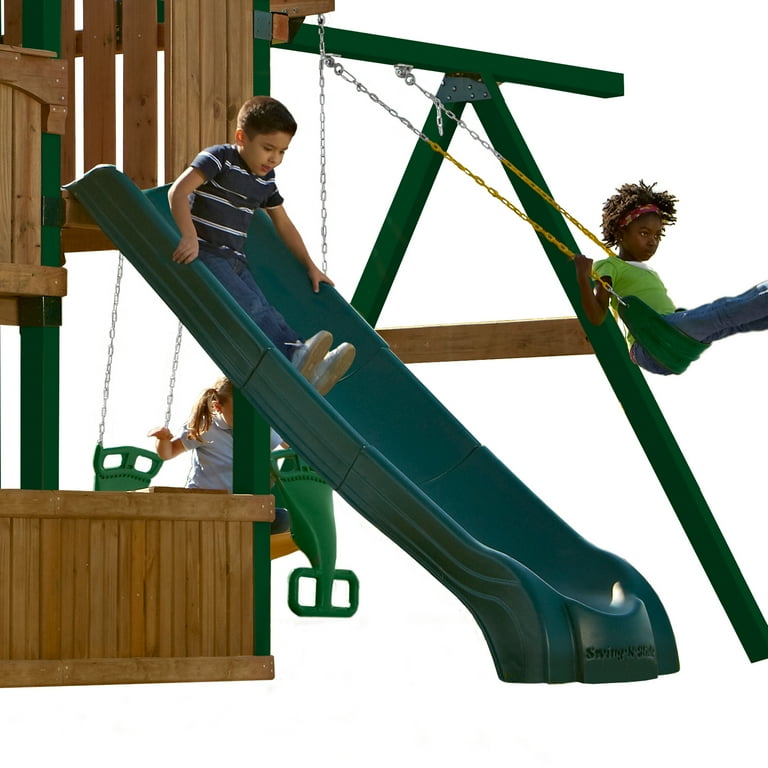 Swing-N-Slide Summit Slide: 3-Piece Green Plastic for 5ft Decks