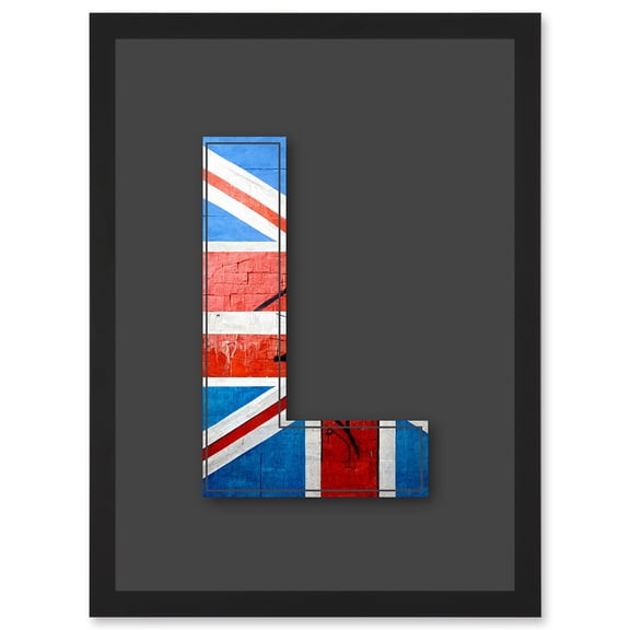 Letter L Abstract UK Flag Red White Blue Decorative Graffiti Mural Alphabet Initial Stencil Artwork Framed Wall Art Print A4