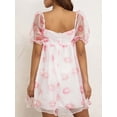 thumbnail image 6 of KelaJuan Women Short Sleeve Mini Dress Summer Casual Lip Print Square Neck Tulle A-Line Party Dress Beach Streetwear, 6 of 6