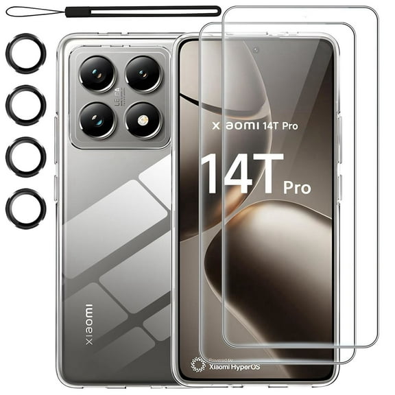 Designed for Xiaomi 14T Pro Case with Tempered Glass Screen Protector Camera Protector Lanyard