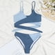 thumbnail image 4 of Gibobby Conjunto de Bikini para Mujer Color grueso a juego sólido Cruz Sexy Bikini mujeres traje de baño Correa cintura traje de baño Tankinis conjunto(Azul,CH), 4 of 5