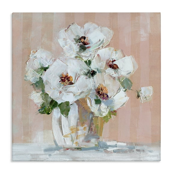 Stupell Industries White Poppies on Pink Botanical & Floral Painting Gallery Wrapped Canvas Art Print Wall Art, 17 x 17