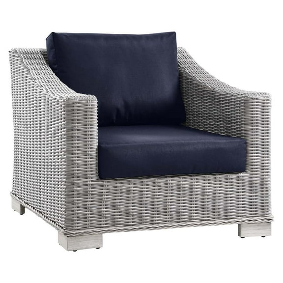 Modway Conway Outdoor Patio Wicker Rattan Armchair in Light Gray Navy