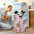thumbnail image 5 of Yayeee Freestanding Laundry Hamper with Handle Collapsible Large Storage Basket for Clothes, Pink Gingerbread Houses, 5 of 7