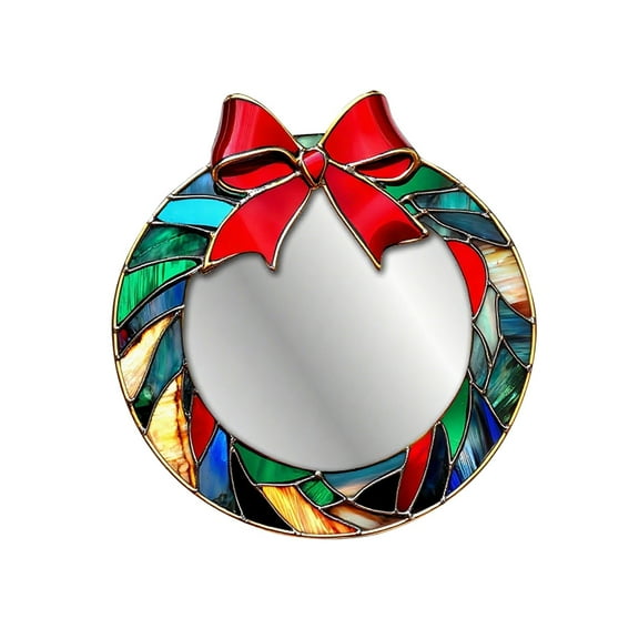 Christmas Decorative Wall Mirror, 7.87Inch Decorative Acrylic Makeup Mirror Self-Adhesive Stained Glass, Wall Mirrors for Living Room, Entryway, Bedroom, Dining Room Kitchen