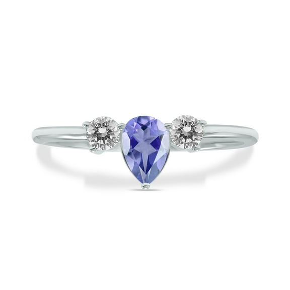SZUL Women's 1/2 Carat TW Pear Shape Tanzanite and Diamond Ring in 10K White Gold