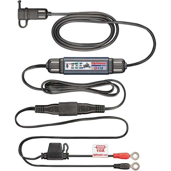 OptiMate USB O-118, Smart In-Line 3300mA Motorcycle USB-C Charger, With Standby Mode And Vehicle Battery Monitor