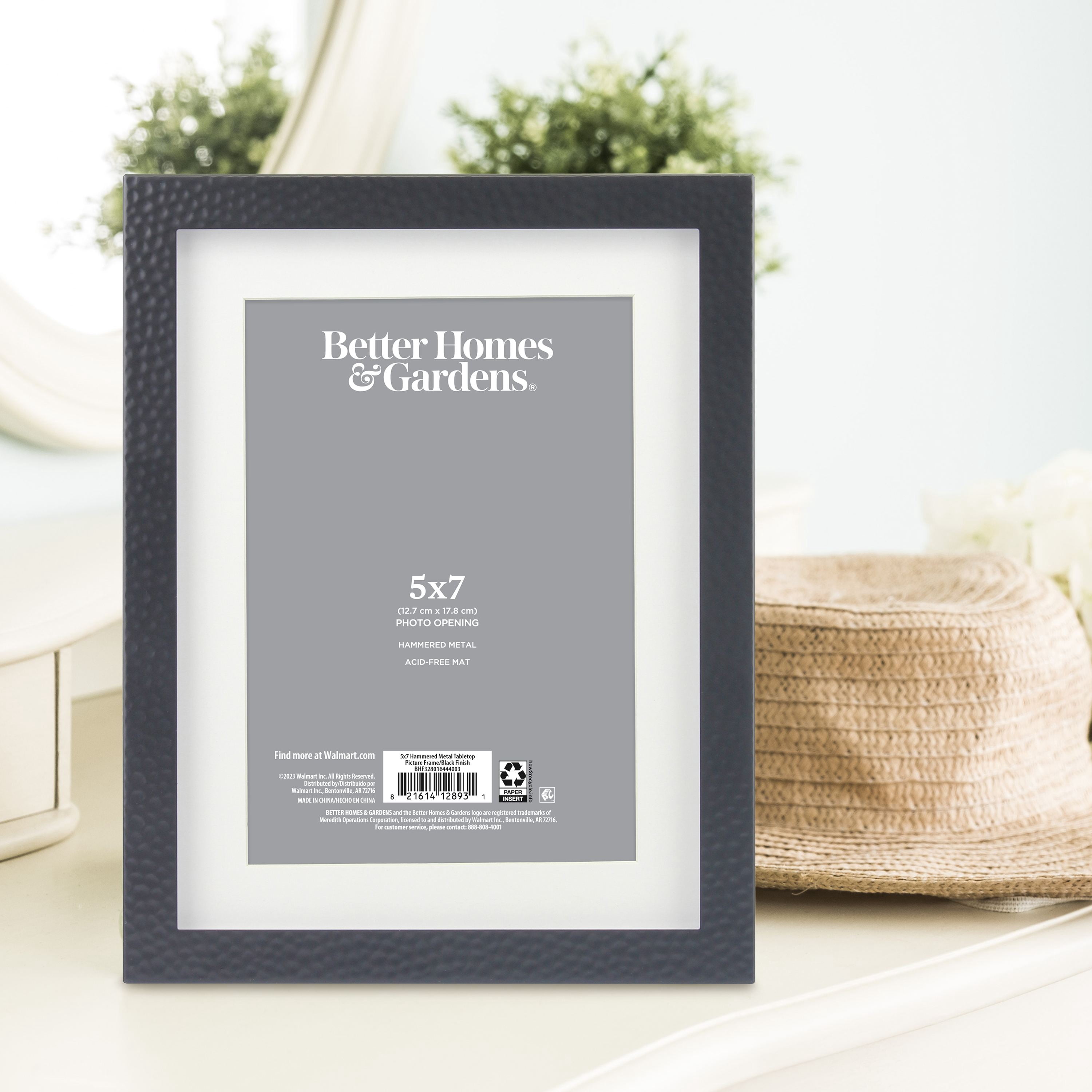 Better Homes & Gardens 7x9 Matted to 5x7 Hammered Metal Tabletop Picture Frame, Black