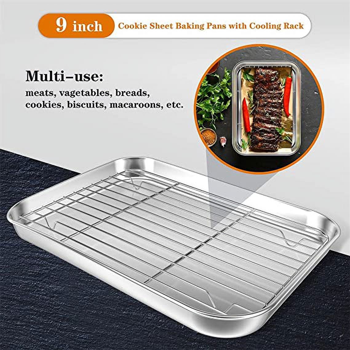 Stainless Steel Bakeware Pan Set Nonstick 16 x 12 x 1 Inch, Oven Baking Pan Cookies Sheet Tray Rack Set, Rust Resistant, Dishwasher Safe