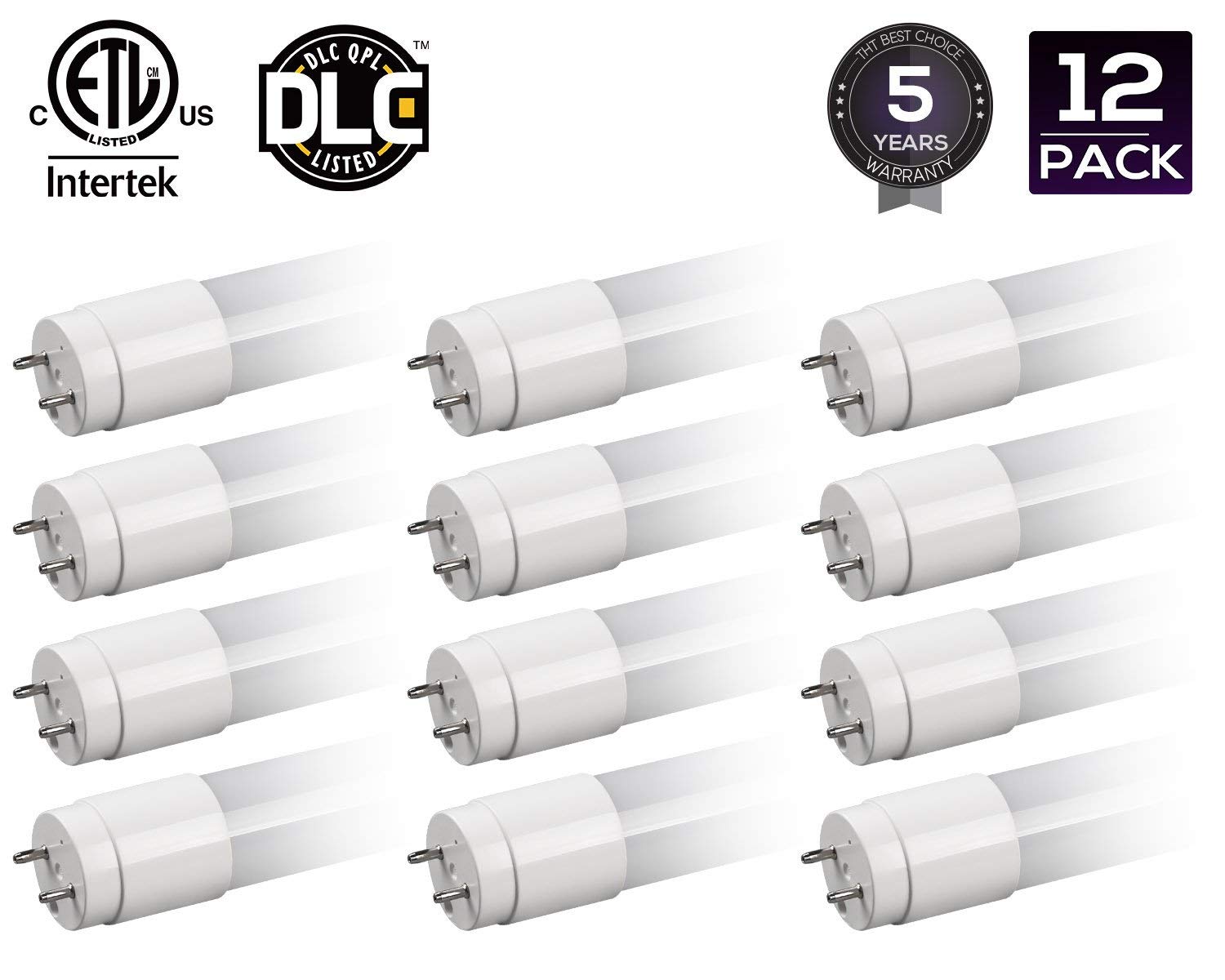 TORCHSTAR 12 Pack T8 LED Linear Light Tube, Ballast Compatible, 18W