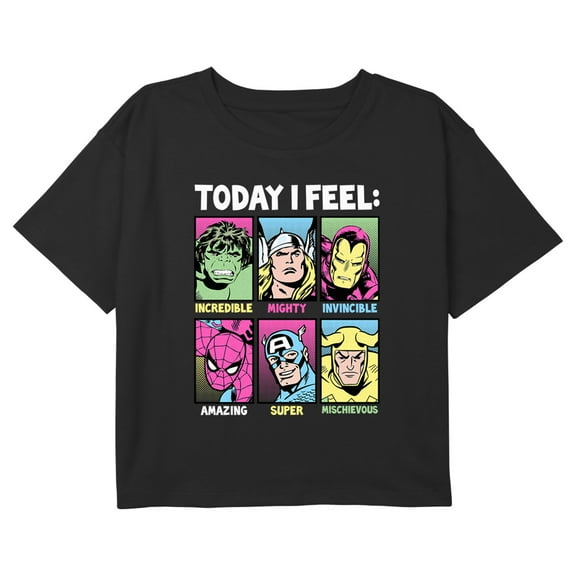 Girl's Marvel Comic Feelings Graphic Cropped T-Shirt Black X Large