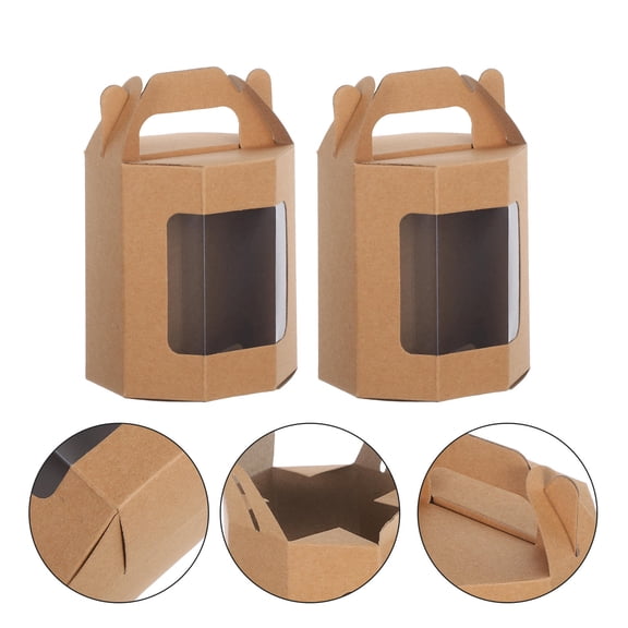 FOMIYES 10Pcs Octagonal Kraft Window Boxes with Handle Transparent Design for Wedding Cupcake Storage