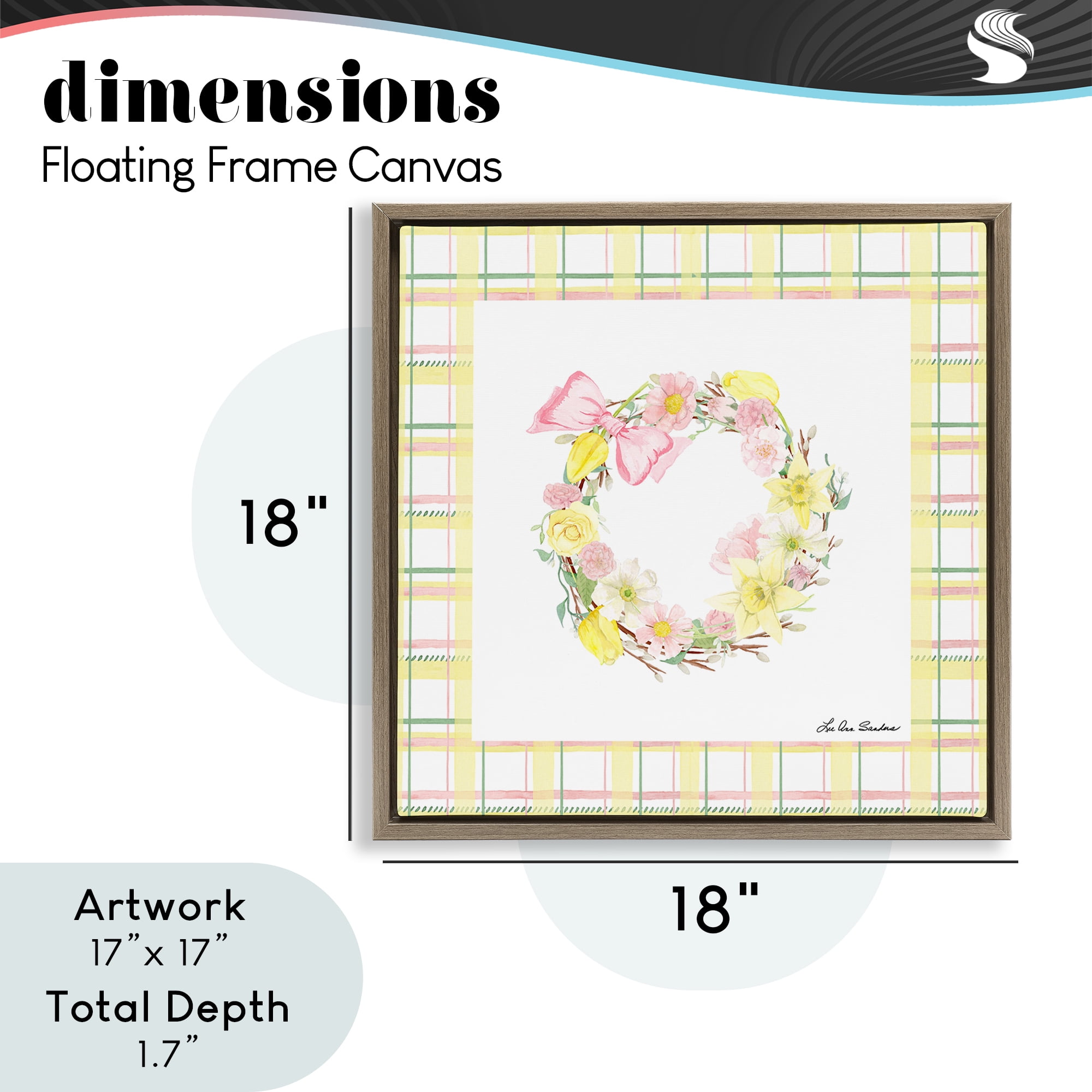 Wreath in Spring Pastels Brown Framed Floater Canvas Wall Art, design by Lee Ann Sanders