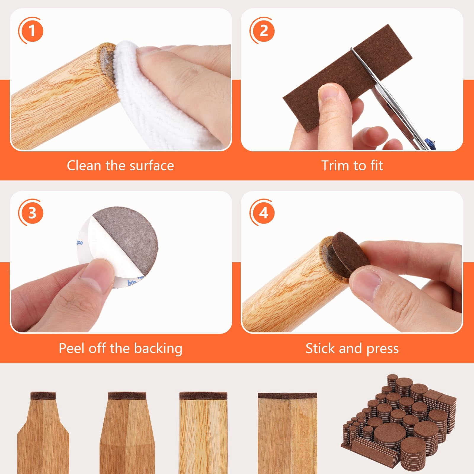 Felt Furniture Pads 300 Pieces  For Hardwood Floors Floor Protectors Brown