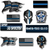 Small Mega Variety Pack of Thin Blue Line Skull Police Officer Blue Lives Matter American Flag Vinyl Decal Sticker Car Truck (10 Pack)