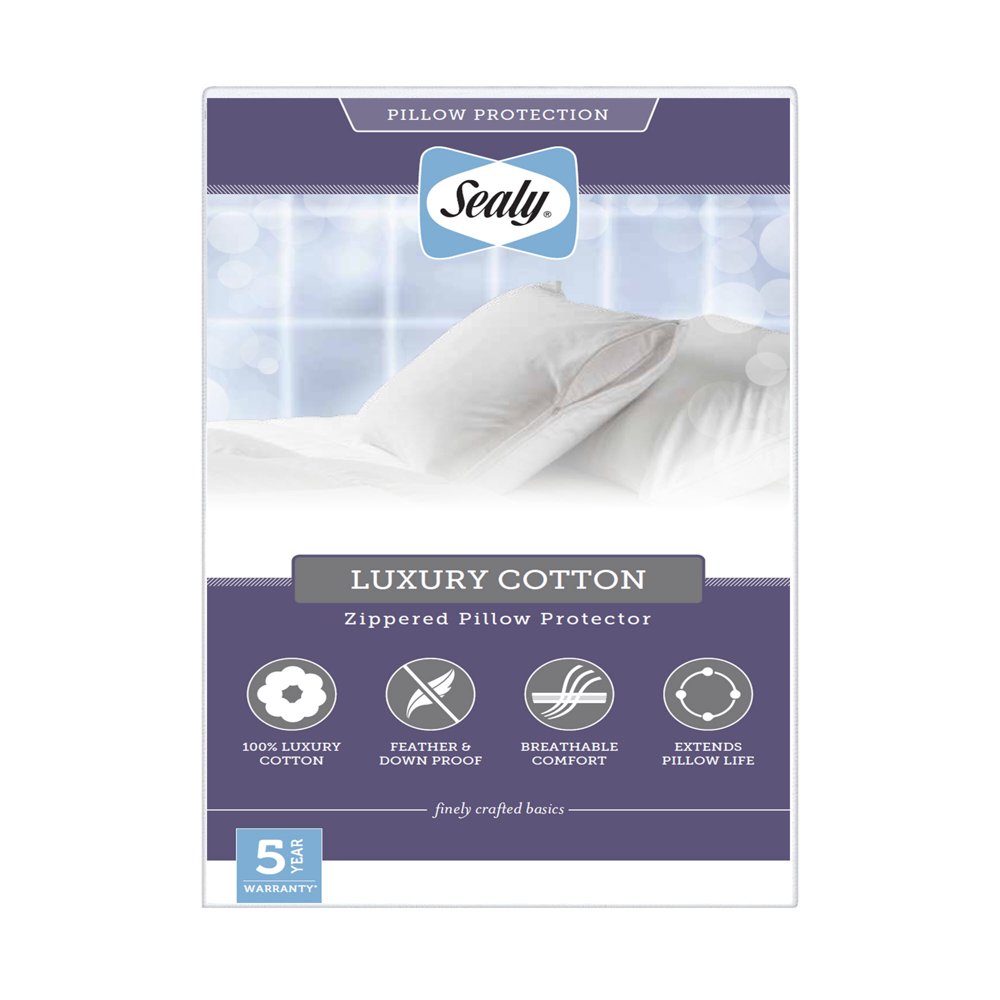 Sealy Luxury Cotton Breathable Zippered Pillow Protector, Standard