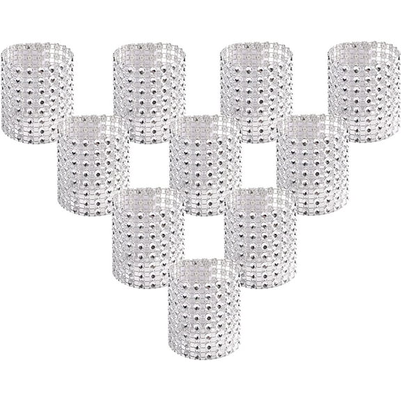100pcs Napkin Rings,Rhinestone Napkin Rings Diamond Silver for Table Decorations,Wedding,Dinner,Party,DIY Decoration