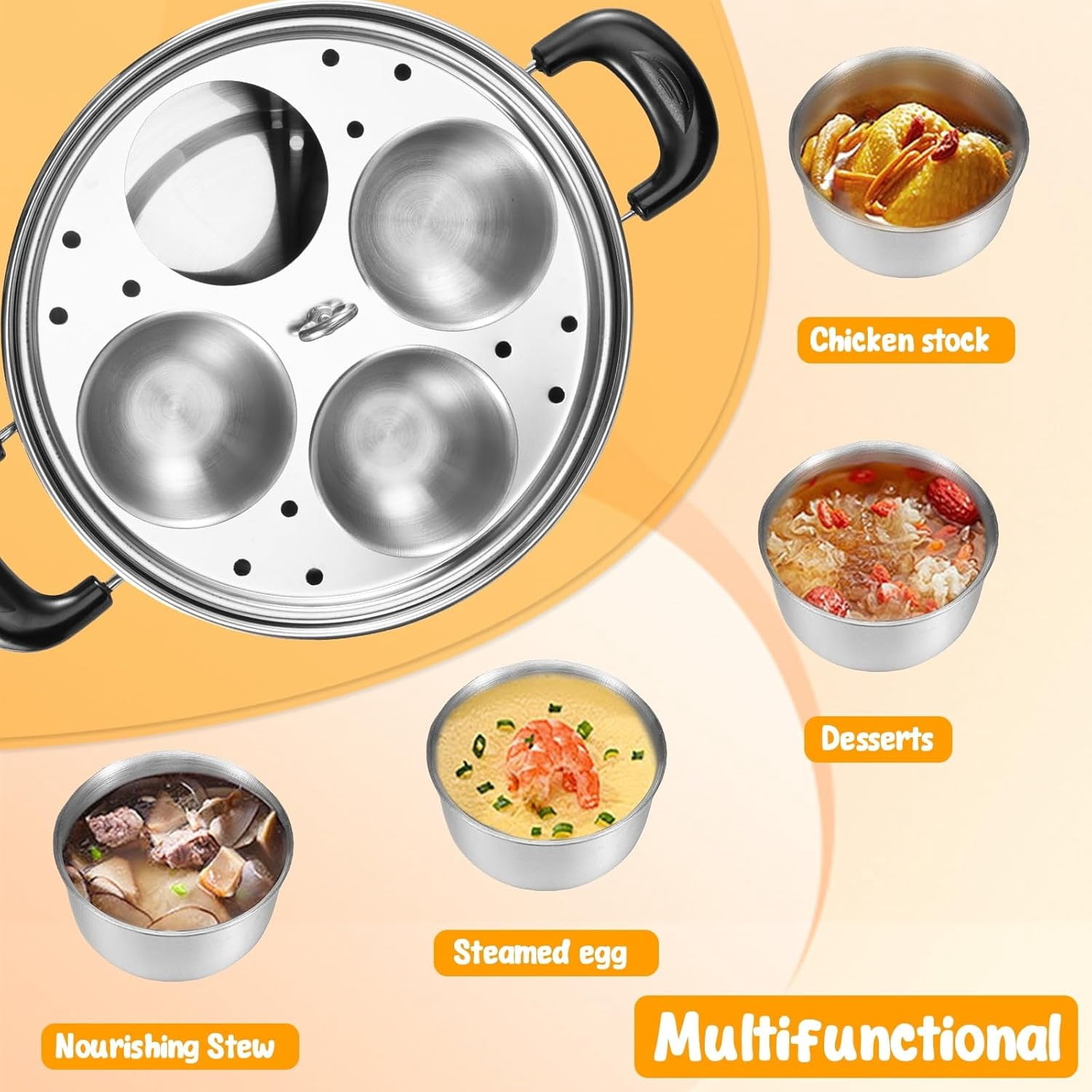 2pcs Egg Poacher Stainless Steel Poached Egg Maker Pot Egg Poaching Pan with 4 Cups Poached Egg Cooker Pot Multipurpose Stovetop Egg Poacher Pot for Induction Cooktop Gas Cooktop