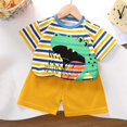 thumbnail image 2 of Uxgjfwu Toddler Boy Summer Outfits Cute Printed Short Sleeve Top and Shorts Set Summer Clothes, Sizes 3M-6T,Yellow, 2 of 3