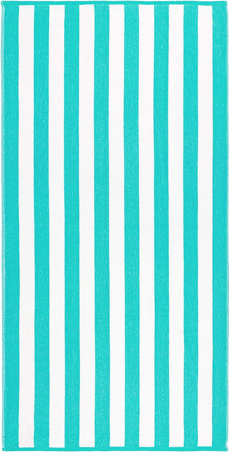 Beachland Classic Cabana Stripe Beach Towel - 30 x 60 inch - Soft Cotton Terry Resort Style Perfect for Beach and Pool (Royal-Tur-Mint, 6 Pack)