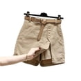 thumbnail image 3 of Pantalones cortos de algodón con cinturón para mujer, versión de verano de Joker, botones de moda, cintura alta, pantalones en forma de A, falda, 3 of 6