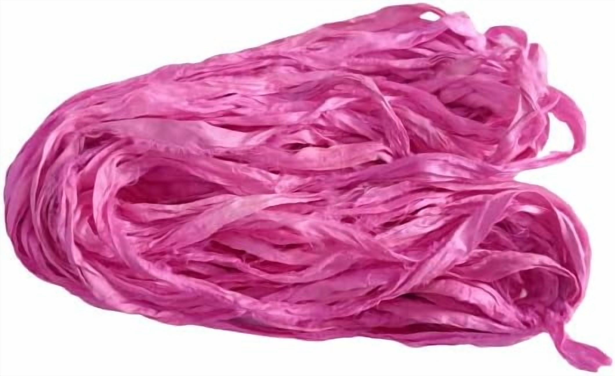 Knitsilk Recycled Sari Silk Ribbon Yarn|Best for Crochet, Knitting, and Embroidery |Sustainable and Unique|50 GMS-30Yards-Hot Pink|Pack of 2