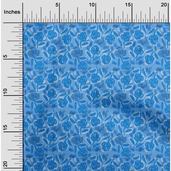 oneOone Polyester Spandex Medium Blue Fabric Florals Dress Material Fabric Print Fabric By The Yard 56 Inch Wide-7SC