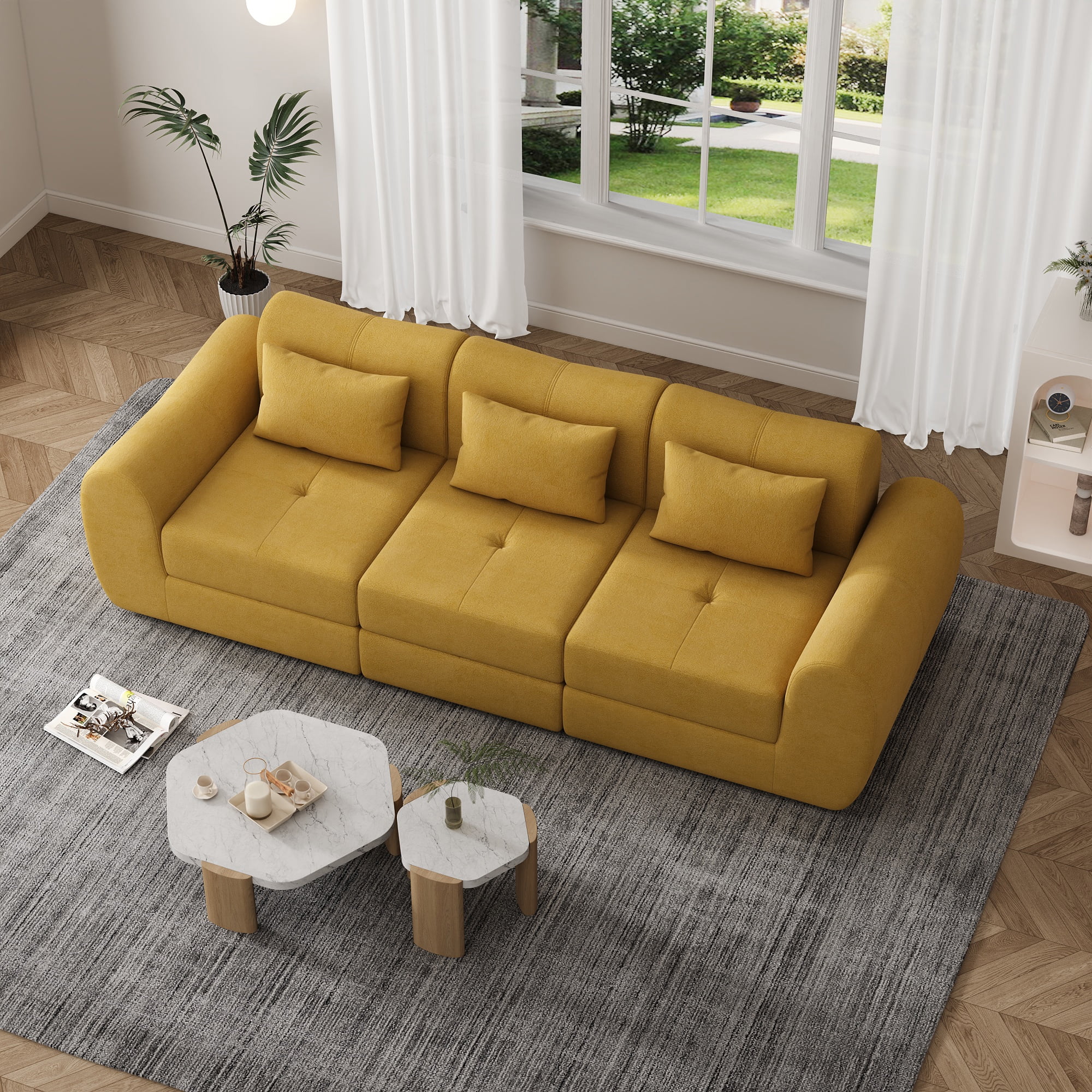 102" Cloud Sofa, 4-in-1 Folding Sofa Bed, Floor-Standing Boneless Couch, Futon Sofa Bed for Living Room, Modular Cloud Sectional Couch with Deep Seat for Living Room(Yellow)