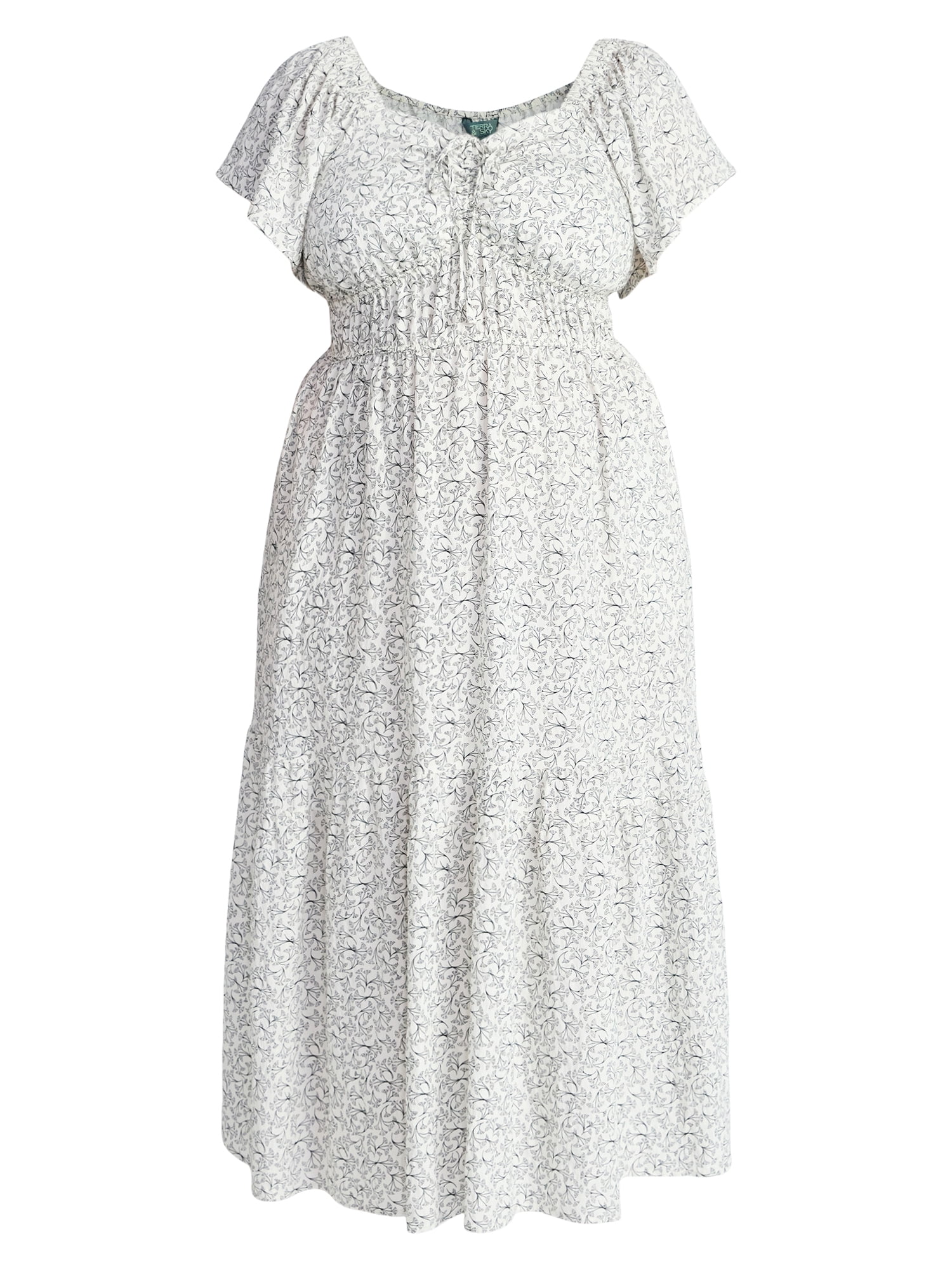 Terra & Sky Women's Plus Size Sweetheart Maxi Dress with Flutter Sleeves, Sizes 0X-4X